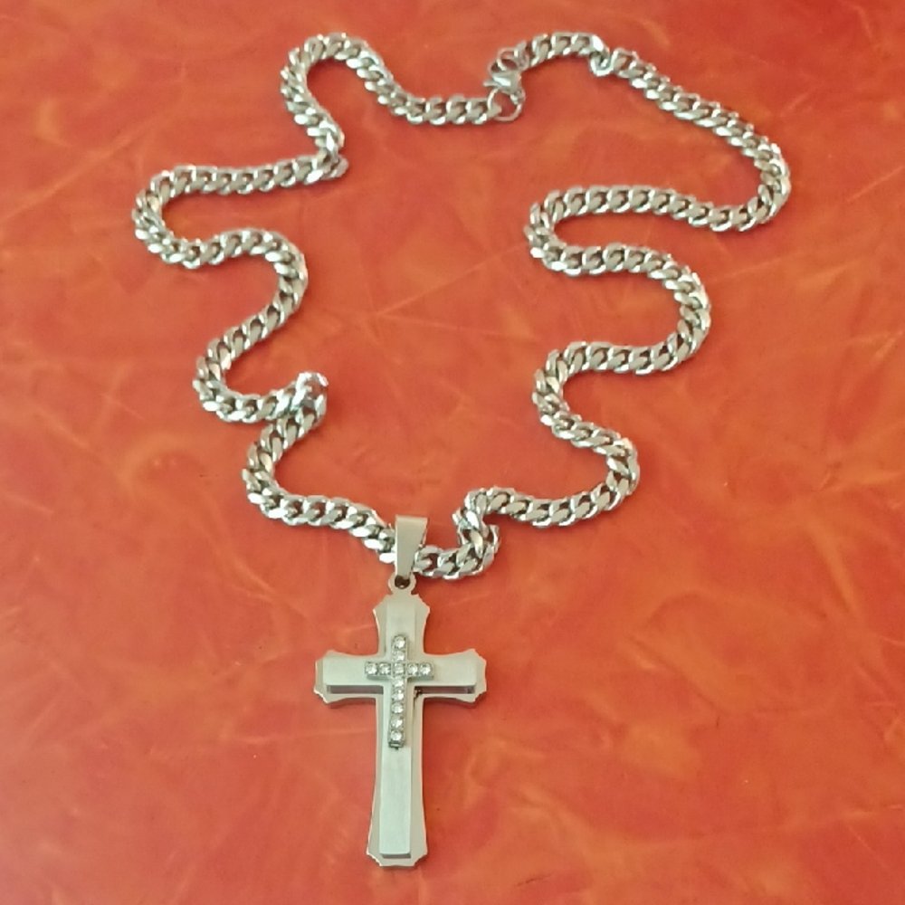 Titanium Cross Pendant Necklace Stainless Steel Chain 22inch Chain
